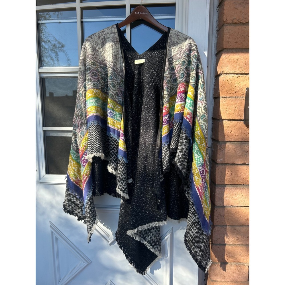 Anthropologie City Lights Reversible Kimono Quilted Wool Cashmere Blend Artsy OS